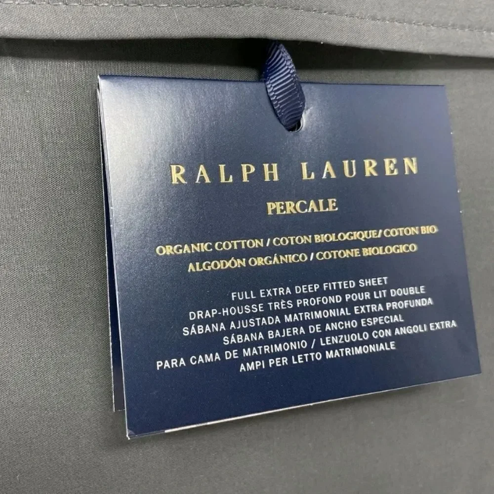 Ralph Lauren Home Organic Cotton Percale Twin Set Grey Fitted and Flat Sheet NEW